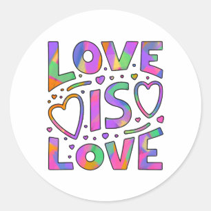 Sticker Rond Love is Love Rainbow Typography