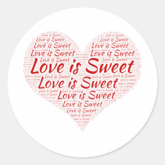 Sticker Rond Love is Sweet Heart Word Cloud Wedding