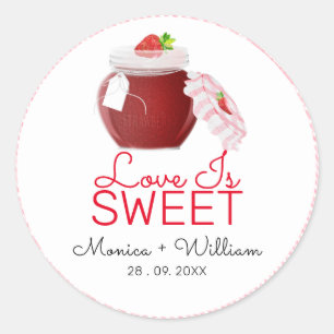 Sticker Rond Love Is Sweet Strawberry Jam   Mariage