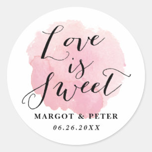 Sticker Rond Love is Sweet Watercolor Script