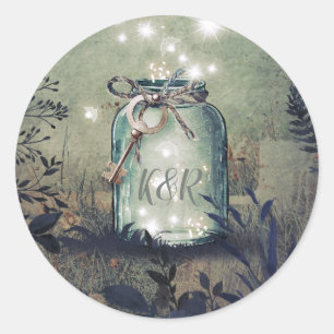 Sticker Rond Love Key Mason Jar Rustic Woodland Mariage