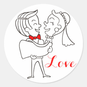 Sticker Rond Love Mariée Et Mariage De Chambre Rouge, Noir & Bl