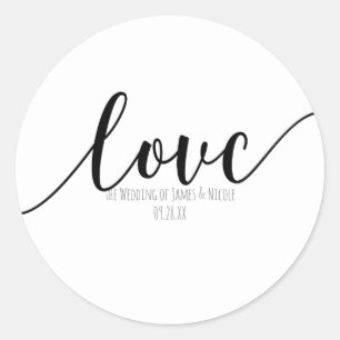 Sticker Rond LOVE Noir Type Script Élégant Favor