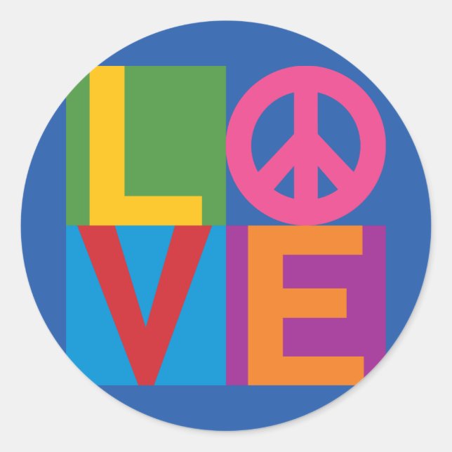 Sticker Rond Love Peace Color Block (Devant)