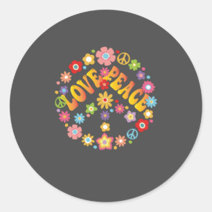 Sticker Rond LOVE PEACE FREEDOM 60s les années 70 Tie Dye Vinta