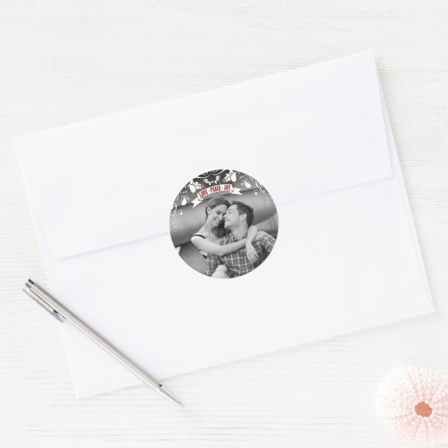 Sticker Rond Love Peace Joy Art Nouveau Floral Flourish Holiday (Enveloppe)