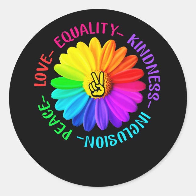 Sticker Rond Love Peace Kindness Inclusion Peace Sign Daisy (Devant)