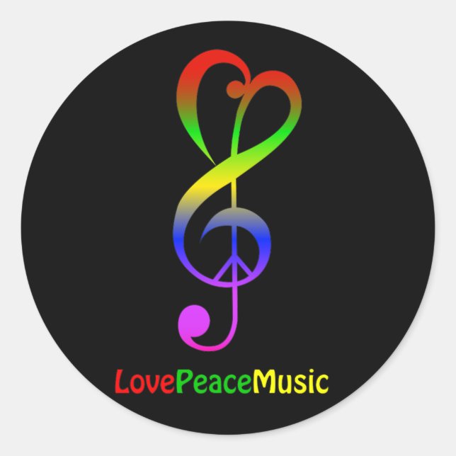 Sticker Rond Love peace music hippie treble clef (Devant)