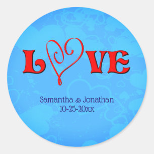 Sticker Rond Love Red Heart Mariage personnalisé