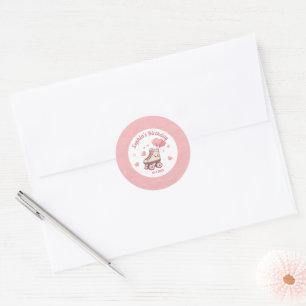 Sticker Rond Love Roller Skating Pink Girl's Birthday Party