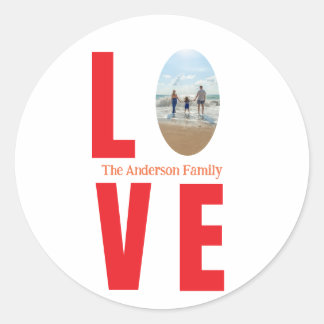 Sticker Rond Love rouge famille photo ovale forme moderne simpl