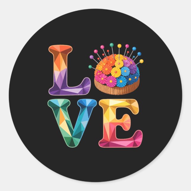Sticker Rond Love Sewing Quilting N Cushion Rainbow Crafter Wom (Devant)