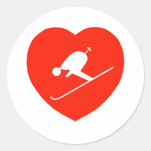 Sticker Rond Love Skiing Red Heart