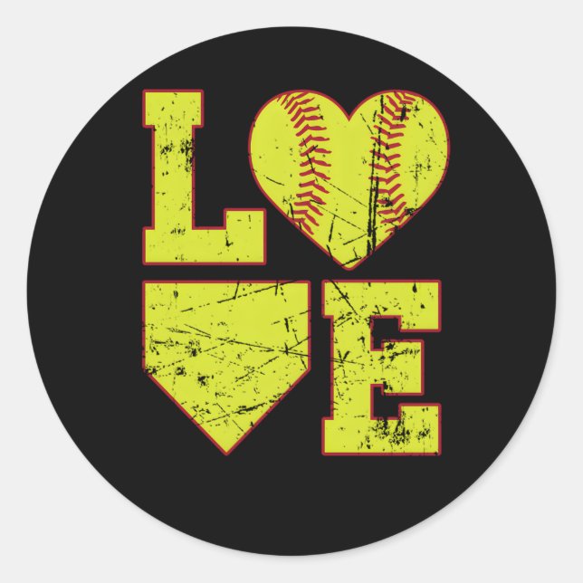 Sticker Rond Love Softball Softball Pour (Devant)