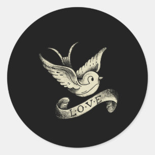 Sticker Rond Love Sparrow Vintage Tattoo Design