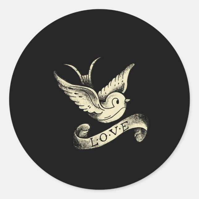 Sticker Rond Love Sparrow Vintage Tattoo Design  (Devant)
