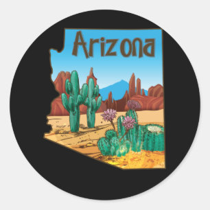 Sticker Rond Love State of Arizona Carte Fleurs de cactus en fl
