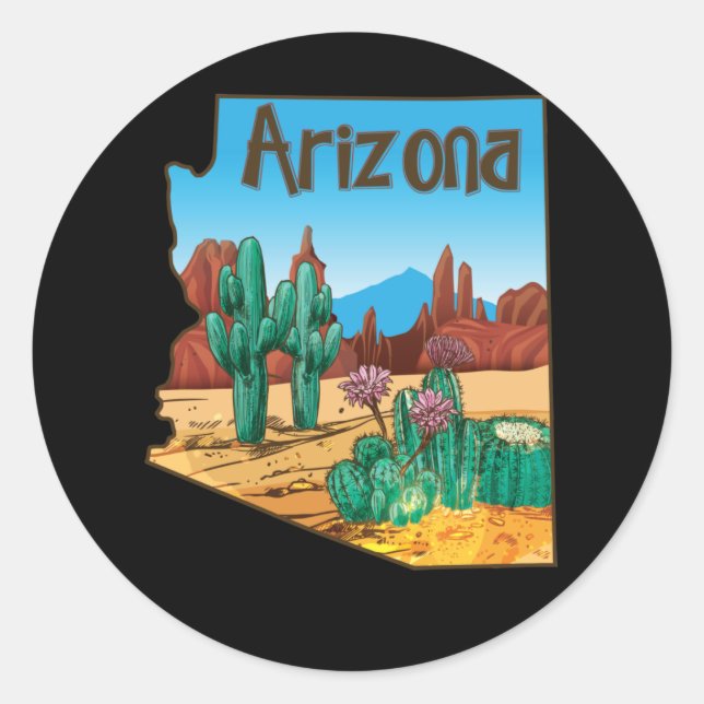 Sticker Rond Love State of Arizona Carte Fleurs de cactus en fl (Devant)