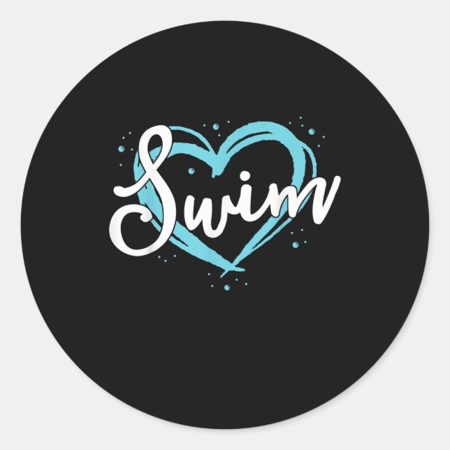 Sticker Rond Love Swim Team Heart Lover Blue Swimmer (Devant)