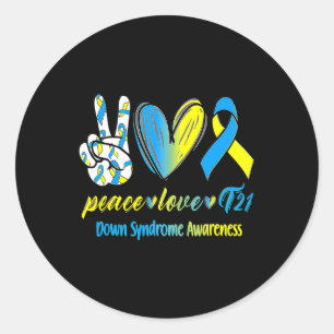 Sticker Rond Love T21 Blue Yellow Ribbon Down Syndrome