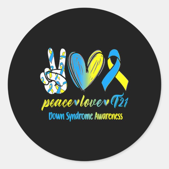 Sticker Rond Love T21 Blue Yellow Ribbon Down Syndrome (Devant)