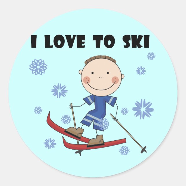 Sticker Rond Love to Ski - Garçon Tshirts et cadeaux (Devant)