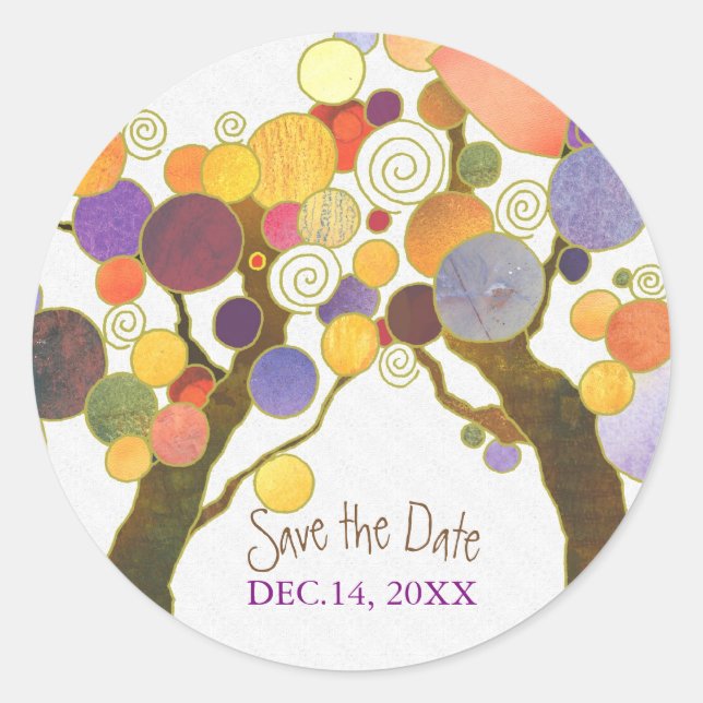 Sticker Rond Love Trees Mariage indépendant Enregistrer la date (Devant)