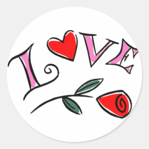 Sticker Rond Love Valentine Hearts et Rose Gif... - Customisé