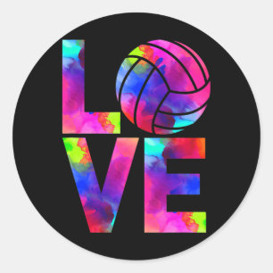 Sticker Rond Love Volleyball Watercolor Girl Team Tournament