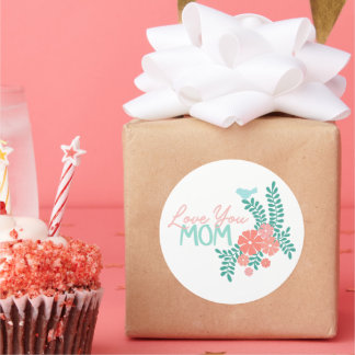 Sticker Rond Love you mom callipraphy floral frame