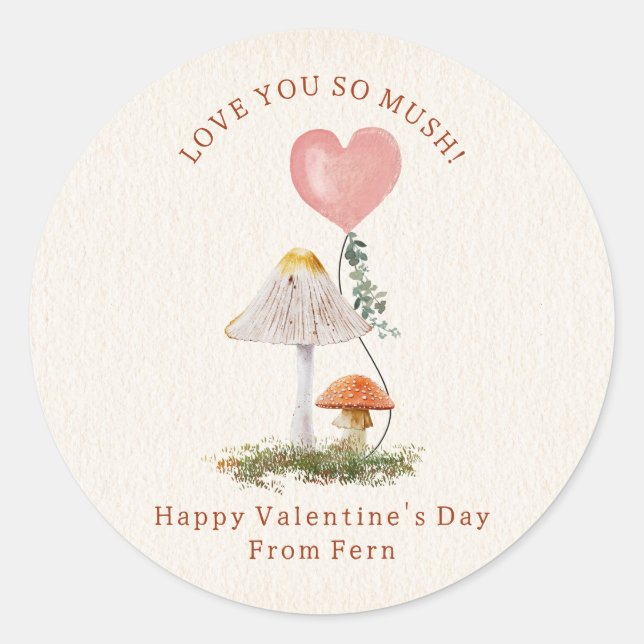 Sticker Rond Love You So Mush Champignons Classroom Valentine (Devant)