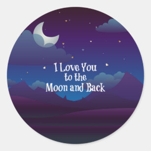 Sticker Rond Love You to the Moon and Back, Blue Indigo