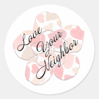Sticker Rond Love Your Neighbor Heart-filled Flower