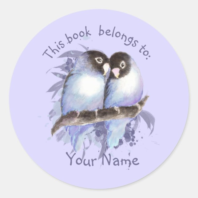 Sticker Rond Lovebirds Bird Ce livre appartient Plaque d'accuei (Devant)