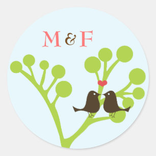 Sticker Rond Lovebirds (Bleu Poudre)