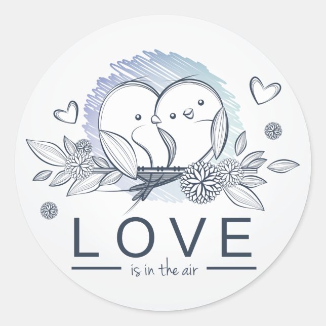 Sticker Rond Lovebirds Lovebirds Love Is In Air Blue Mariage /  (Devant)