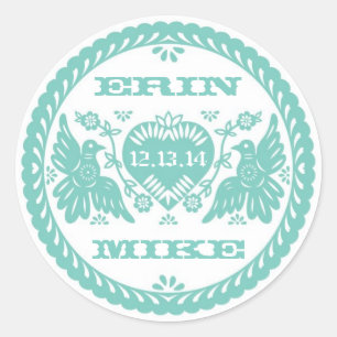 Sticker Rond Lovebirds turquoise 3" collant rond