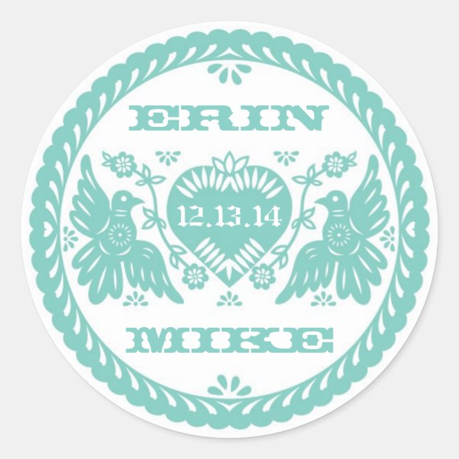Sticker Rond Lovebirds turquoise 3" collant rond (Devant)