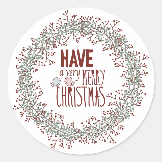 Sticker Rond Lovely Avoir très Joyeux Noël Wreath (Devant)