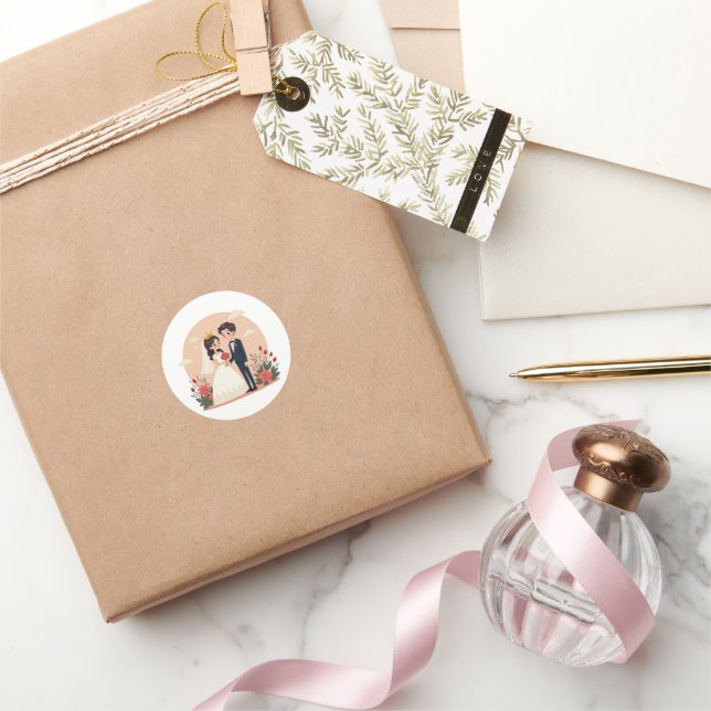 Sticker Rond Lovely Fairy Tale Bride et Groom - Kawaii Style (Cadeaux)