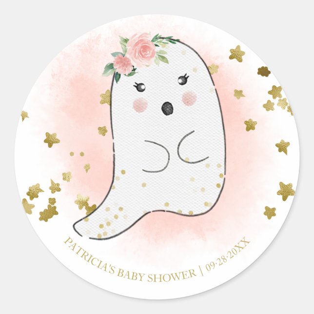 Sticker Rond Lovely Ghost Halloween Baby shower fille (Devant)