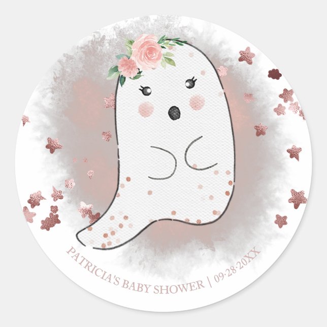 Sticker Rond Lovely Ghost Halloween Girl Baby shower Classic Ro (Devant)