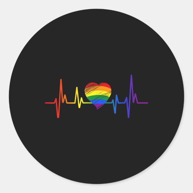 Sticker Rond Lovely LGBT Gay pride Heartbeat Lesbian Gays Love (Devant)