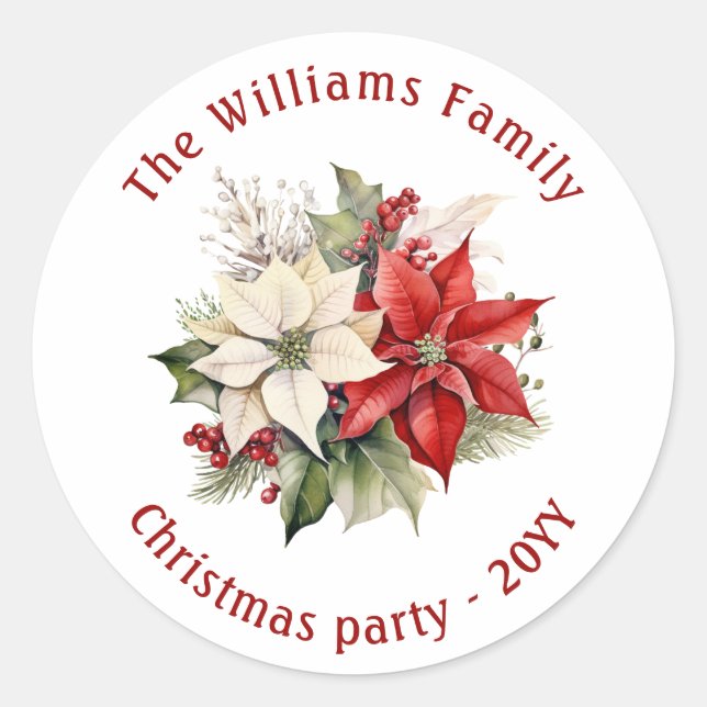 Sticker Rond Lovely Poinsettia Floral Family Christmas Party  (Devant)