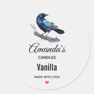 Sticker Rond Lovely Raven on a Tree Branch Bougie Business