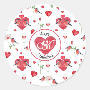 Sticker Rond Lovely Valentine's Day Pattern Monogrammed