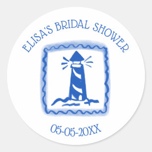 Sticker Rond LoveNotes de phare marin personnalisé pour la fête
