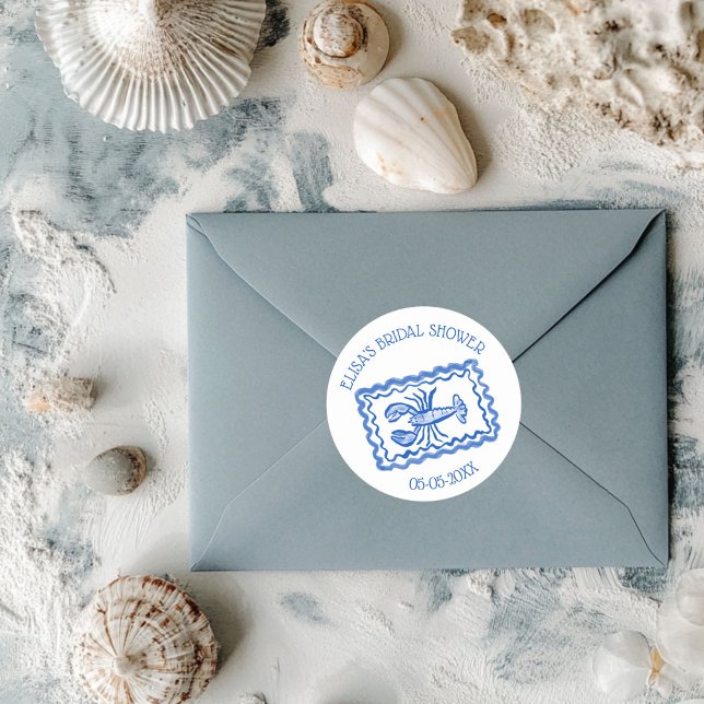 Sticker Rond LoveNotes from Sea Lobster Fête des mariées PERSON (LoveNotes from Sea Cute Hand Drawn Lobster CUSTOM Bridal Shower Classic Round Sticker
)