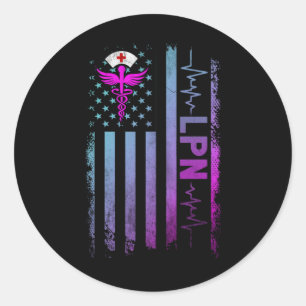 Sticker Rond LPN Job Infirmière pratique autorisée USA Flag