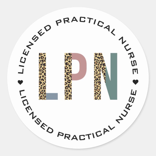 Sticker Rond LPN Licence Pratique Infirmière Leopard Typographi (Devant)